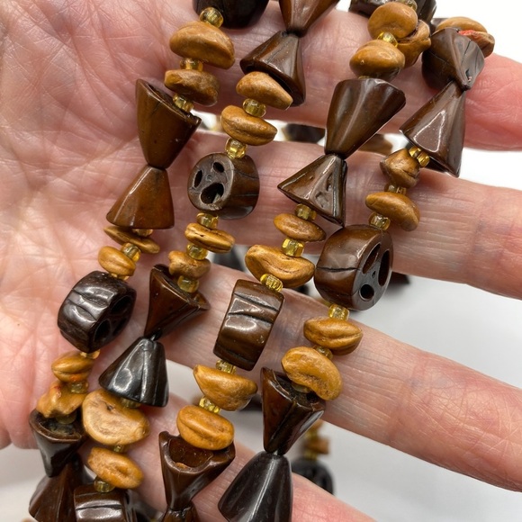 Boho Natural Wood Beads Over-the-Head Long Necklace - Picture 6 of 7